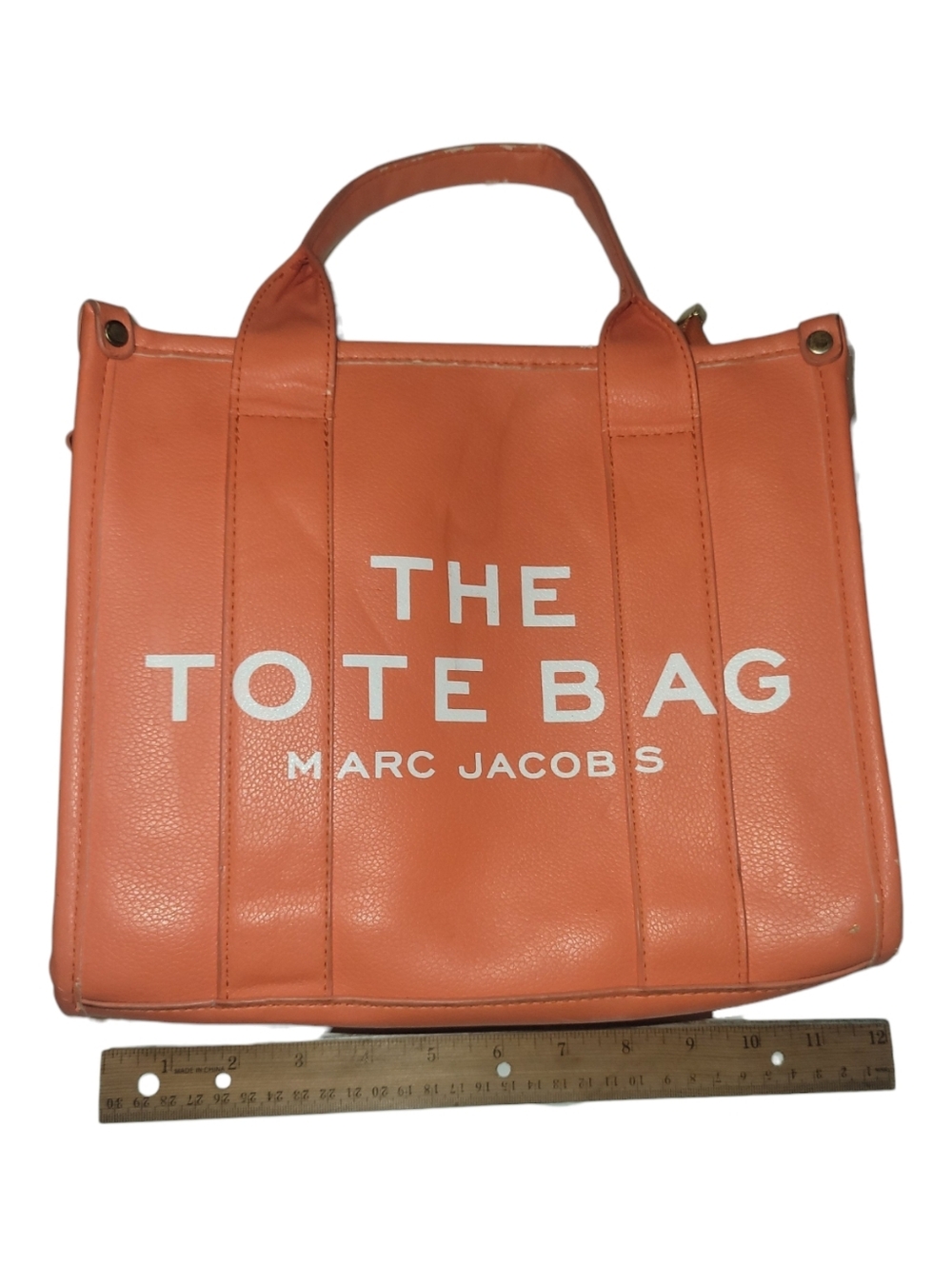 Marc Jacobs Coral Leather Tote Bag with White Logo